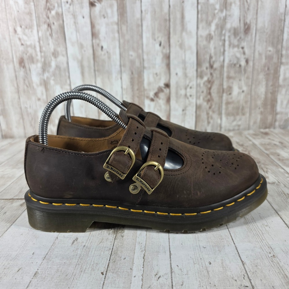 Dr. Martens 8065 Mary Jane Gaucho Crazy Horse Brown Leather Shoes Womens 7